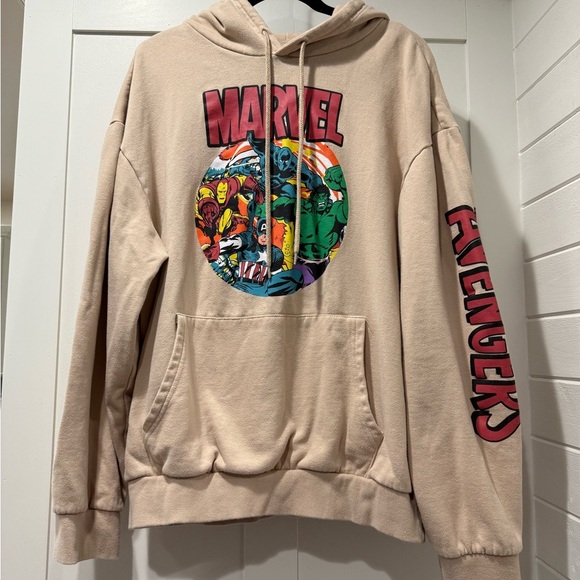 Marvel Tan Hoodie Sweatshirt with Iconic Graphics - Picture 1 of 4